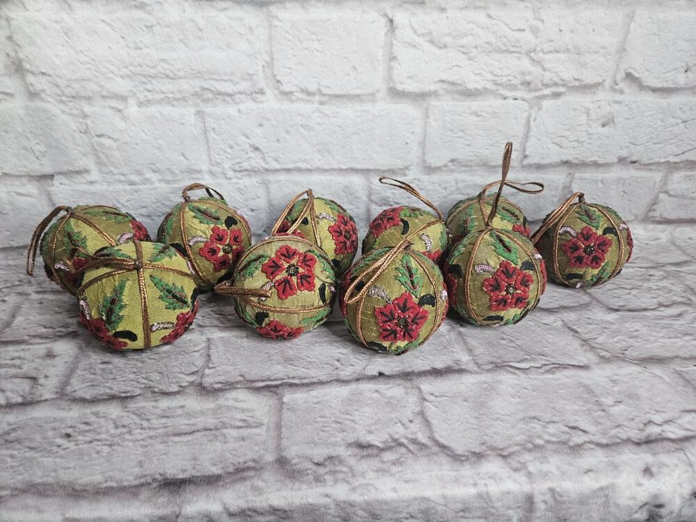 Lot Bundle 10 Embroidered Beaded Christmas Ornaments